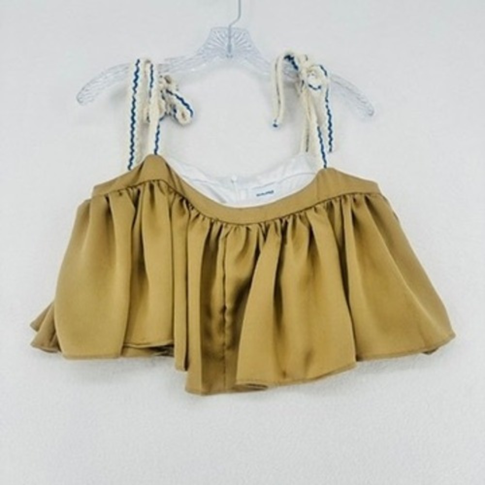 Koch Eliza Chai Glow Ruffle Crop Top Gold Small NWT $265
